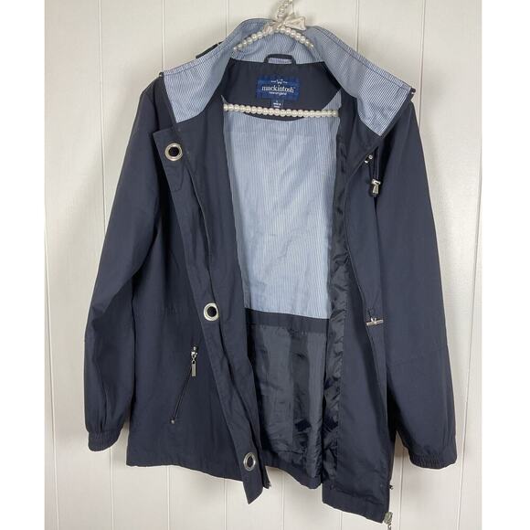 Mackintosh New England Navy Womens Rain Jacket Pin Striped Detachable Hood SZ L - Picture 7 of 8